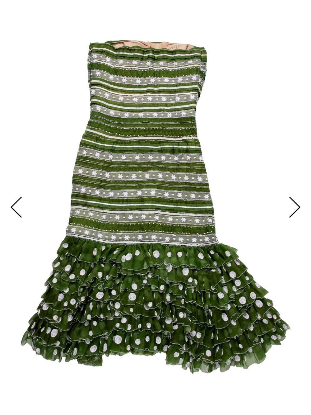 Oscar De La Renta Green Striped Ruffle Dress - runway couture